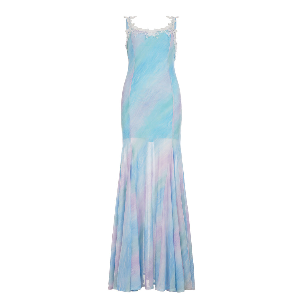 Damen Maxikleid mit romantischer Spitzenborte und schwingendem Saum Drune