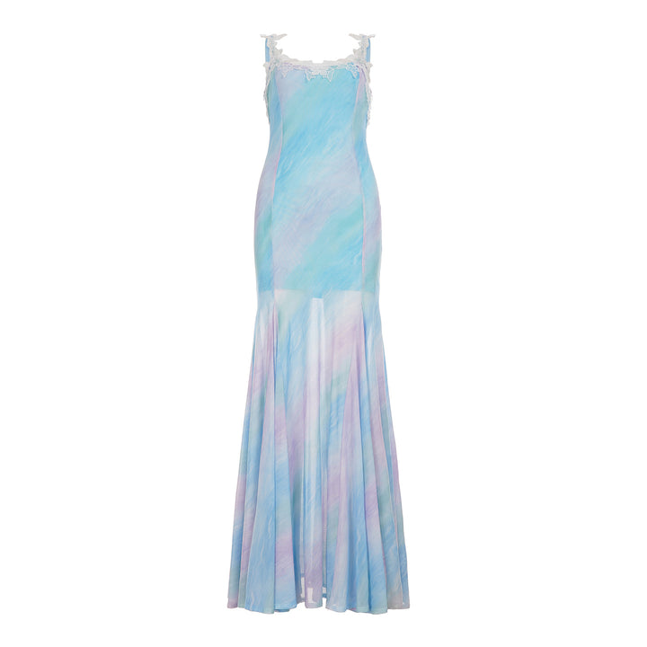 Damen Maxikleid mit romantischer Spitzenborte und schwingendem Saum Drune