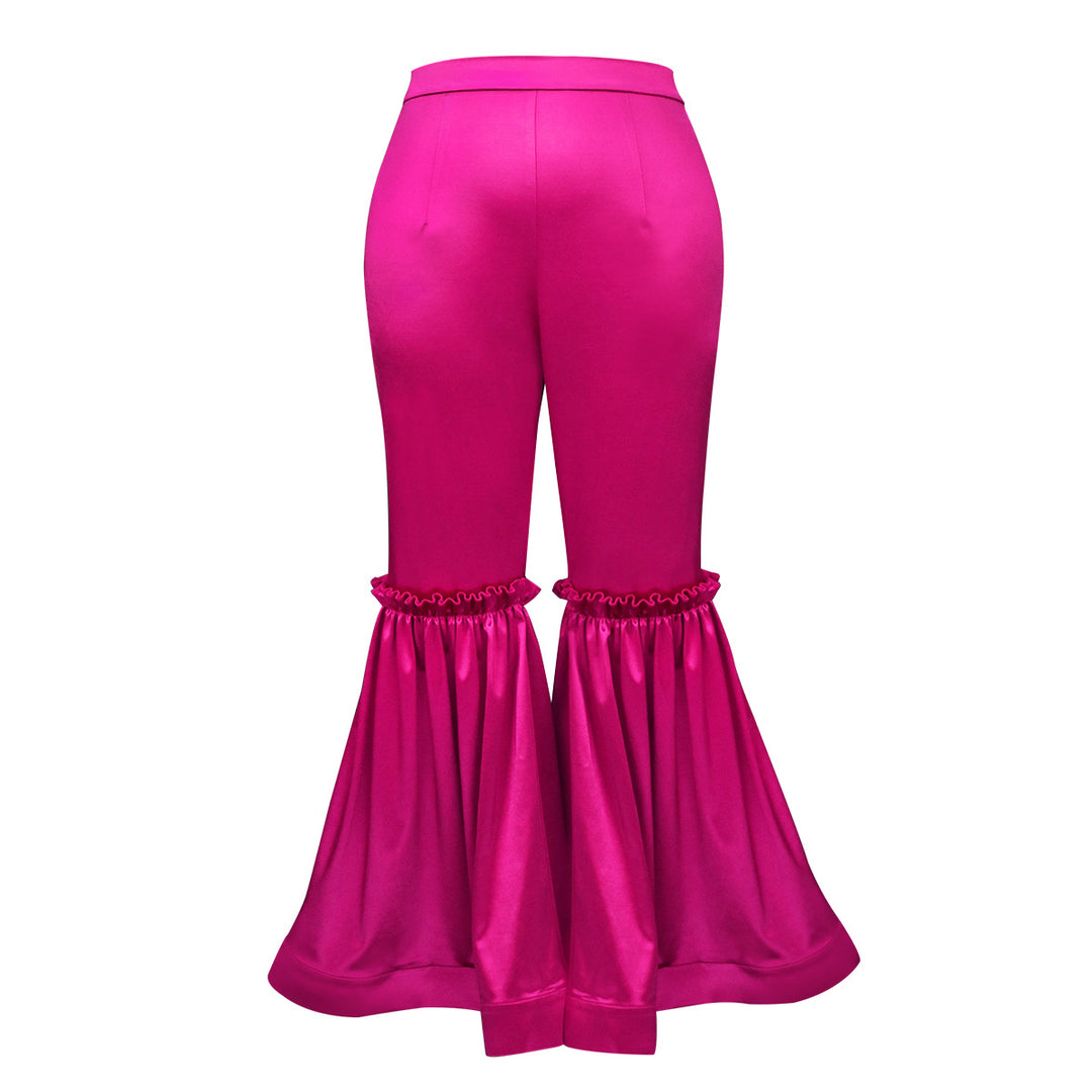 Damen elegante Hose mit voluminösen Rüschen und Satin-Details Drune