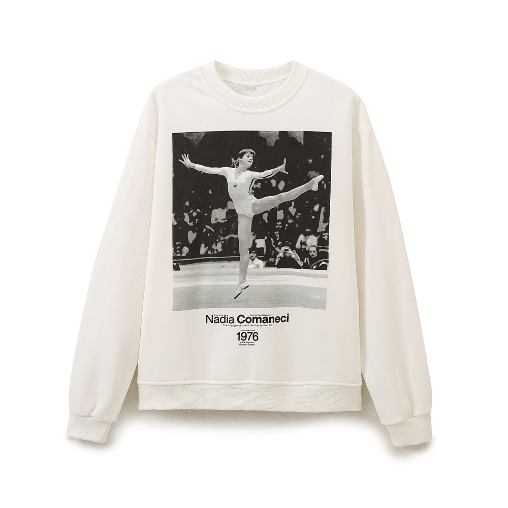 Damen Sweatshirt mit grafischem Print und hohen Kragen Drune