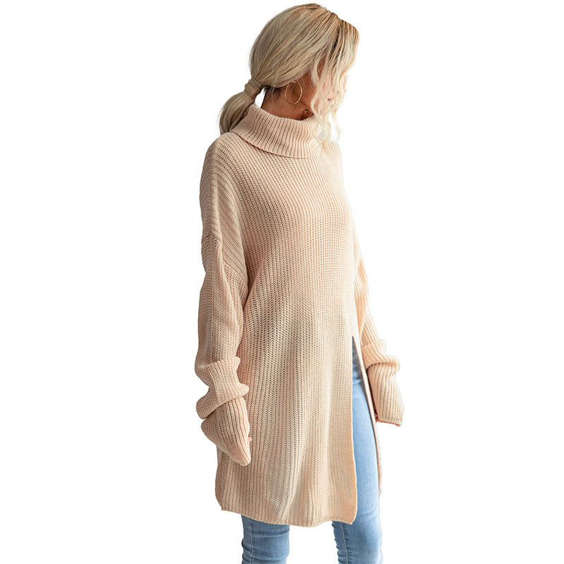 Damen Strickpullover mit hohem Kragen und dekorativem Taillengürtel Drune
