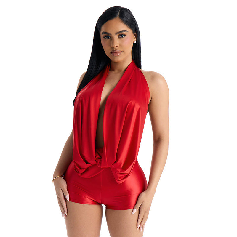 Damen Jumpsuit mit tiefem V-Ausschnitt und elegantem Bindedetail Drune