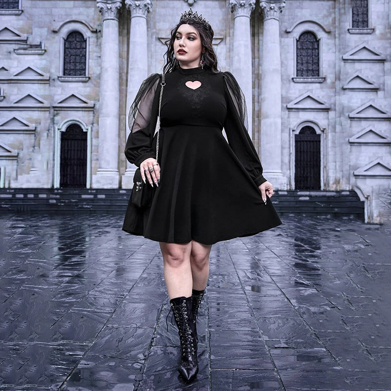 Damen verspieltes Kleid mit herzförmigem Ausschnitt und transparenten Puffärmeln Drune