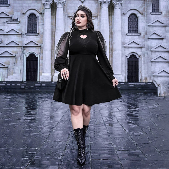 Damen verspieltes Kleid mit herzförmigem Ausschnitt und transparenten Puffärmeln Drune