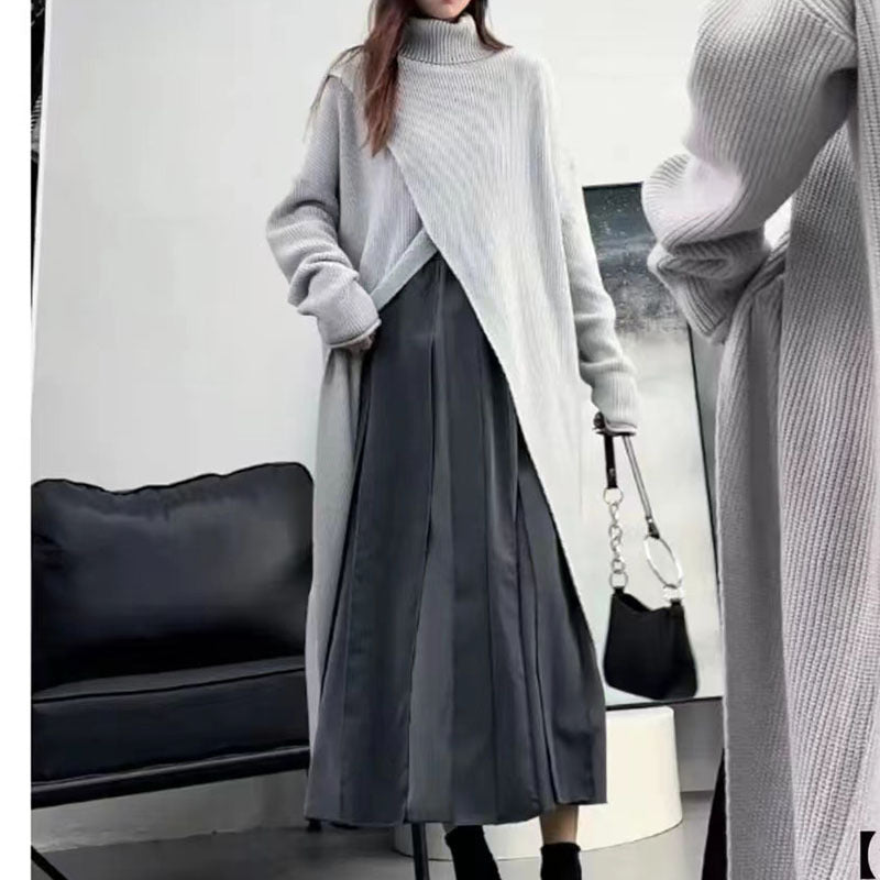 Damen Strickmantel mit hohem Kragen und asymmetrischem Schnitt Drune