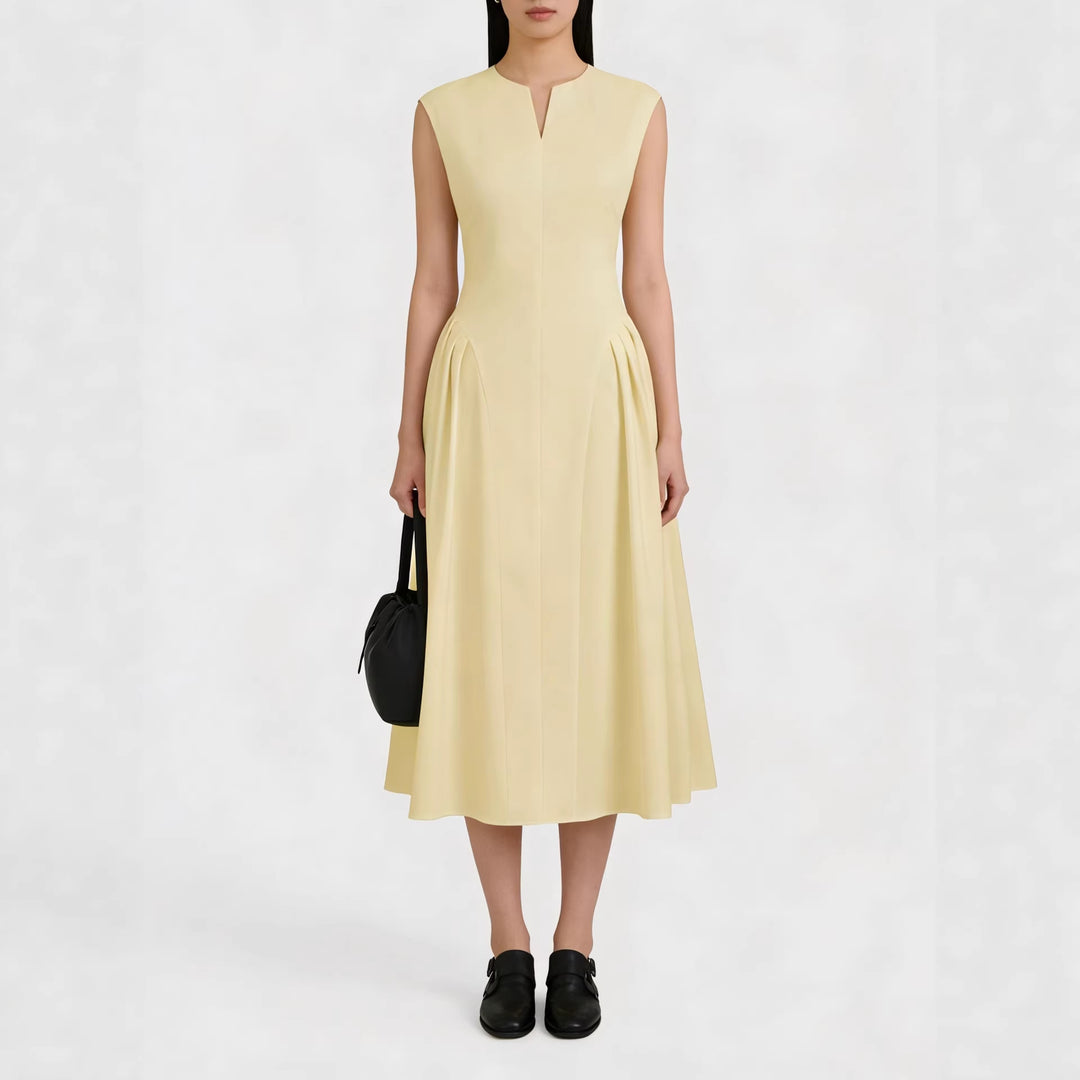 Damen elegantes Maxikleid mit voluminösen Falten und ärmellosem Design Drune