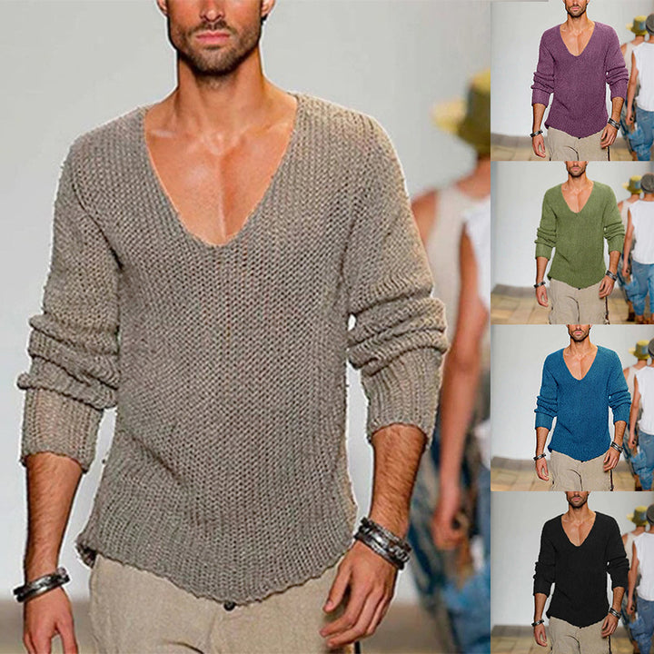 Herren lässiger Strickpullover mit tiefem V-Ausschnitt und komfortablem Schnitt Drune