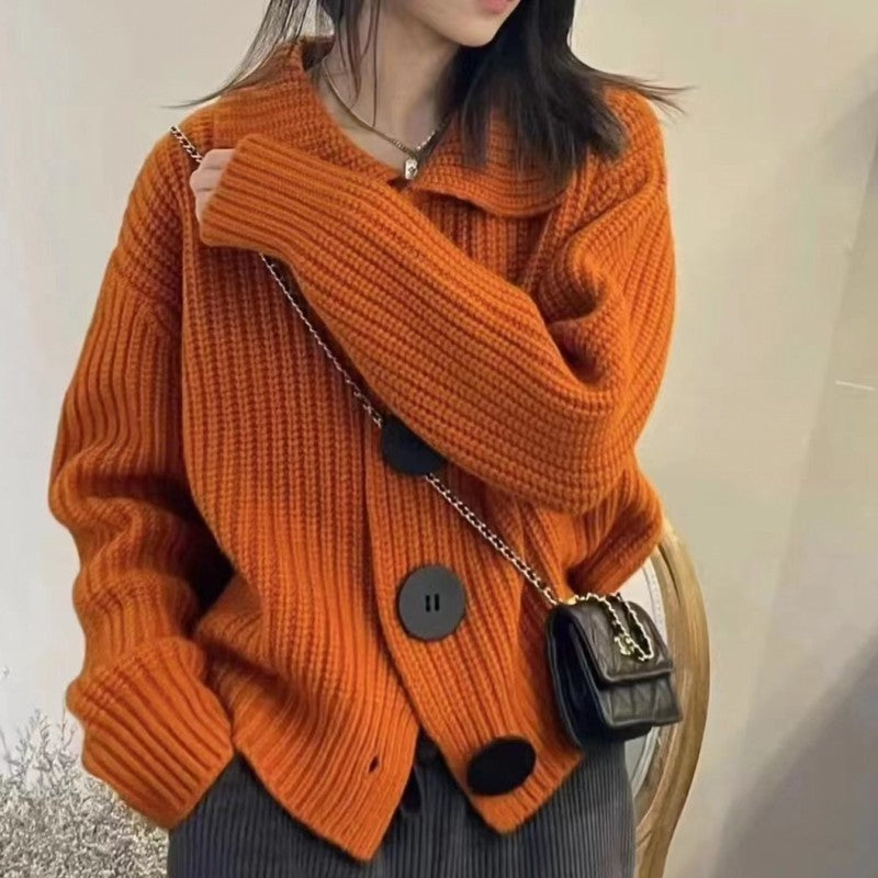 Damen Strickjacke mit oversized Schnitt und großen Knöpfen Drune