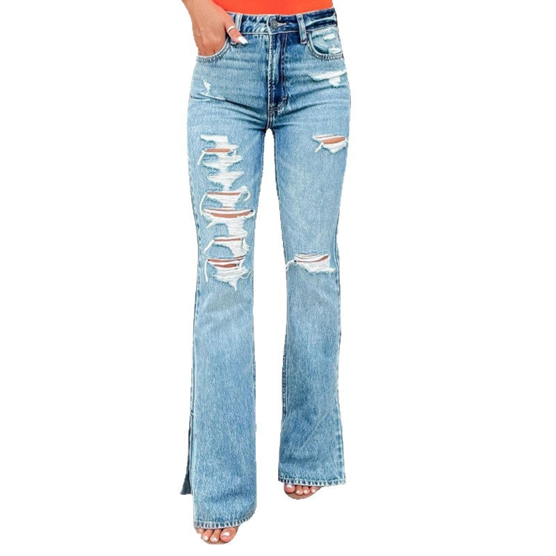 Damen Ripped Flared Jeans Drune