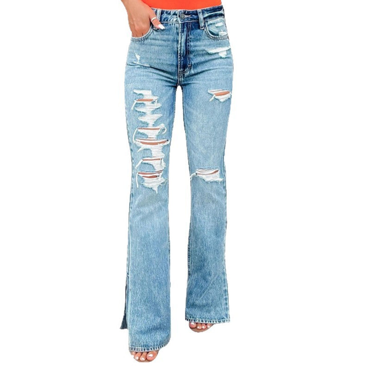 Damen Ripped Flared Jeans Drune