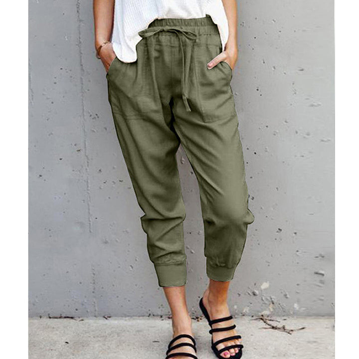 Damen nan lässige tapered Leinenhose mit elastischem Bund und Bündchen Drune