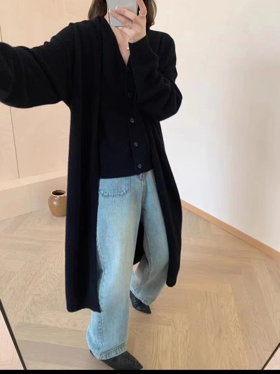 Damen Langärmlige Strickjacke mit dekorativem Knopfdesign Drune