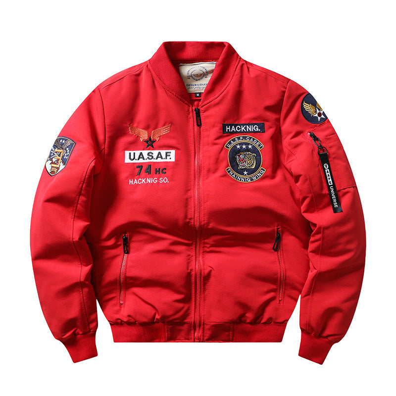 Herren  Insignia-bestickte leichte Pilot Bomberjacke mit Reißverschlussärmel Utility-Tasche Drune