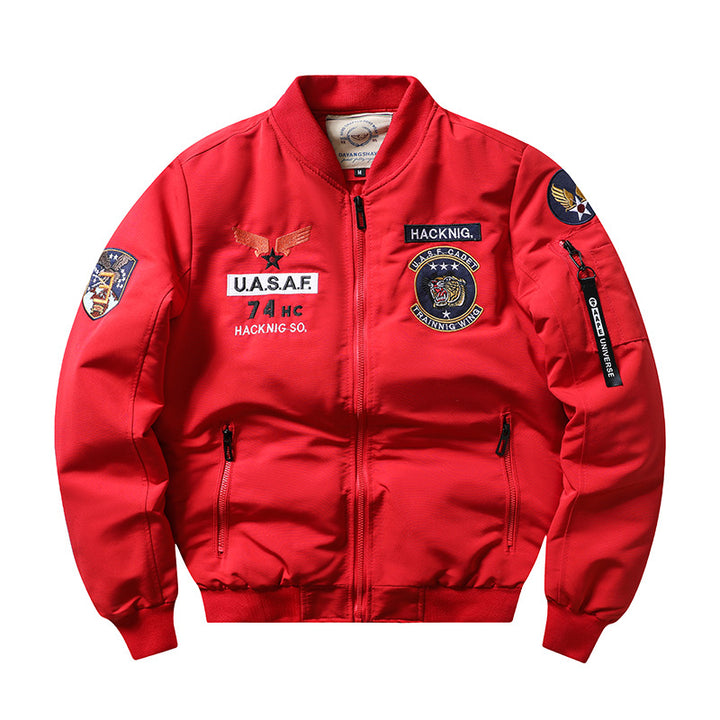Herren  Insignia-bestickte leichte Pilot Bomberjacke mit Reißverschlussärmel Utility-Tasche Drune