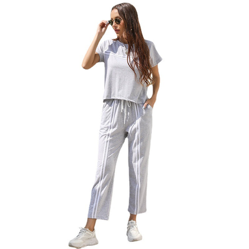 Damen Sportliches Set mit gestreiftem Oberteil und bequemen Hose Drune