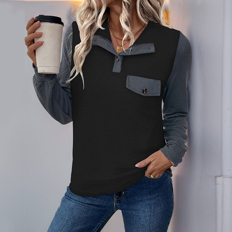 Damen Langarmshirt mit kontrastierenden Einsätzen und praktischer Brusttasche Drune