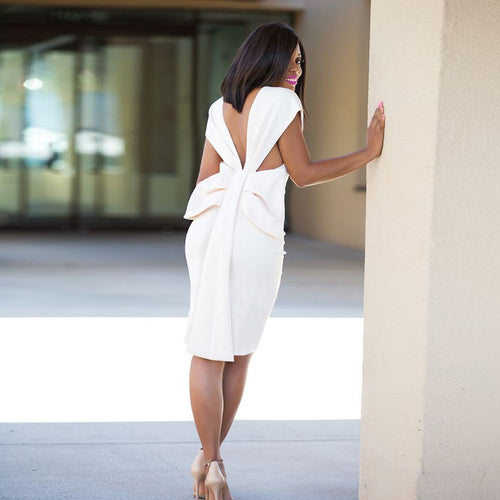Damen figurbetontes Cocktailkleid mit elegantem V-Ausschnitt und schwingendem Saum Drune