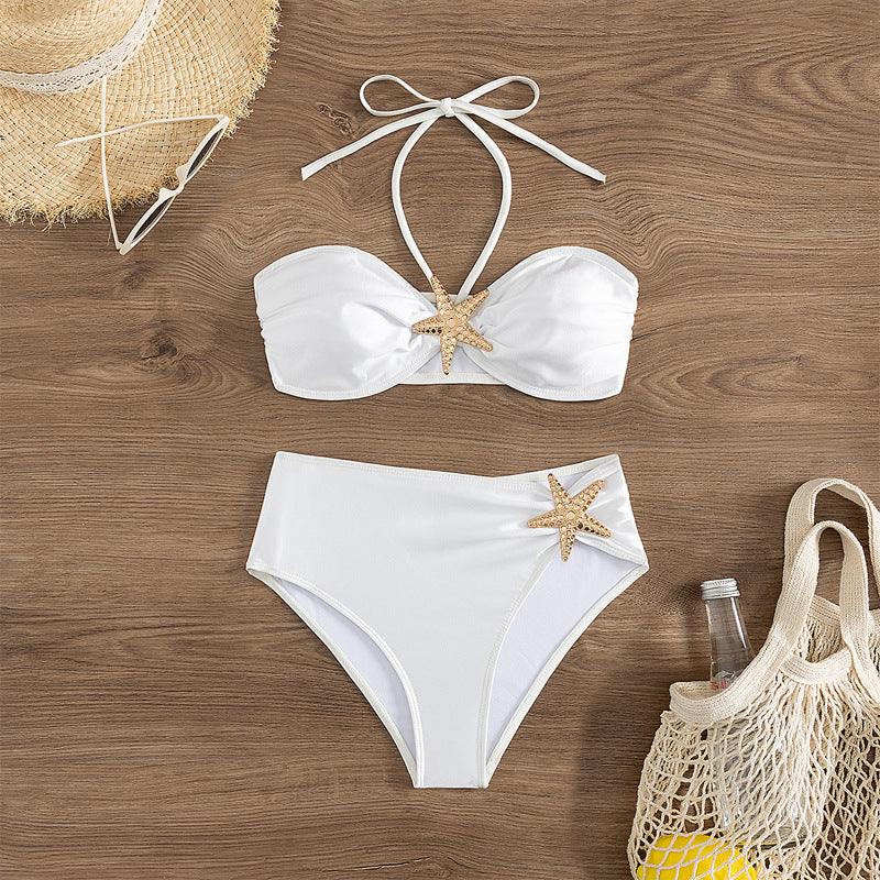 Damen Hochtaillierter Bikini mit eleganten Muschelverzierungen Drune