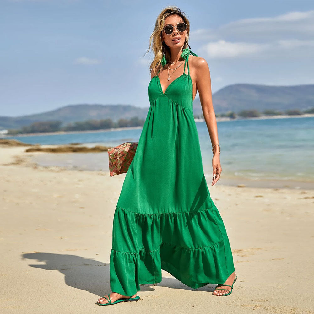 Damen Maxikleid mit luftigen Trägern und fließendem Saum Drune