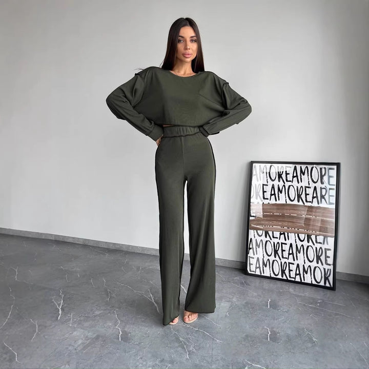 Damen lässiges Lounge-Set mit cropped Oberteil und weiter Hose Drune