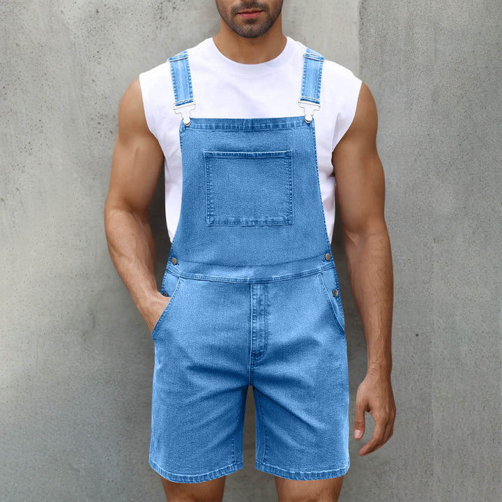 Herren Denim-Latzshorts mit modernen Taschen und verstellbaren Trägern Drune