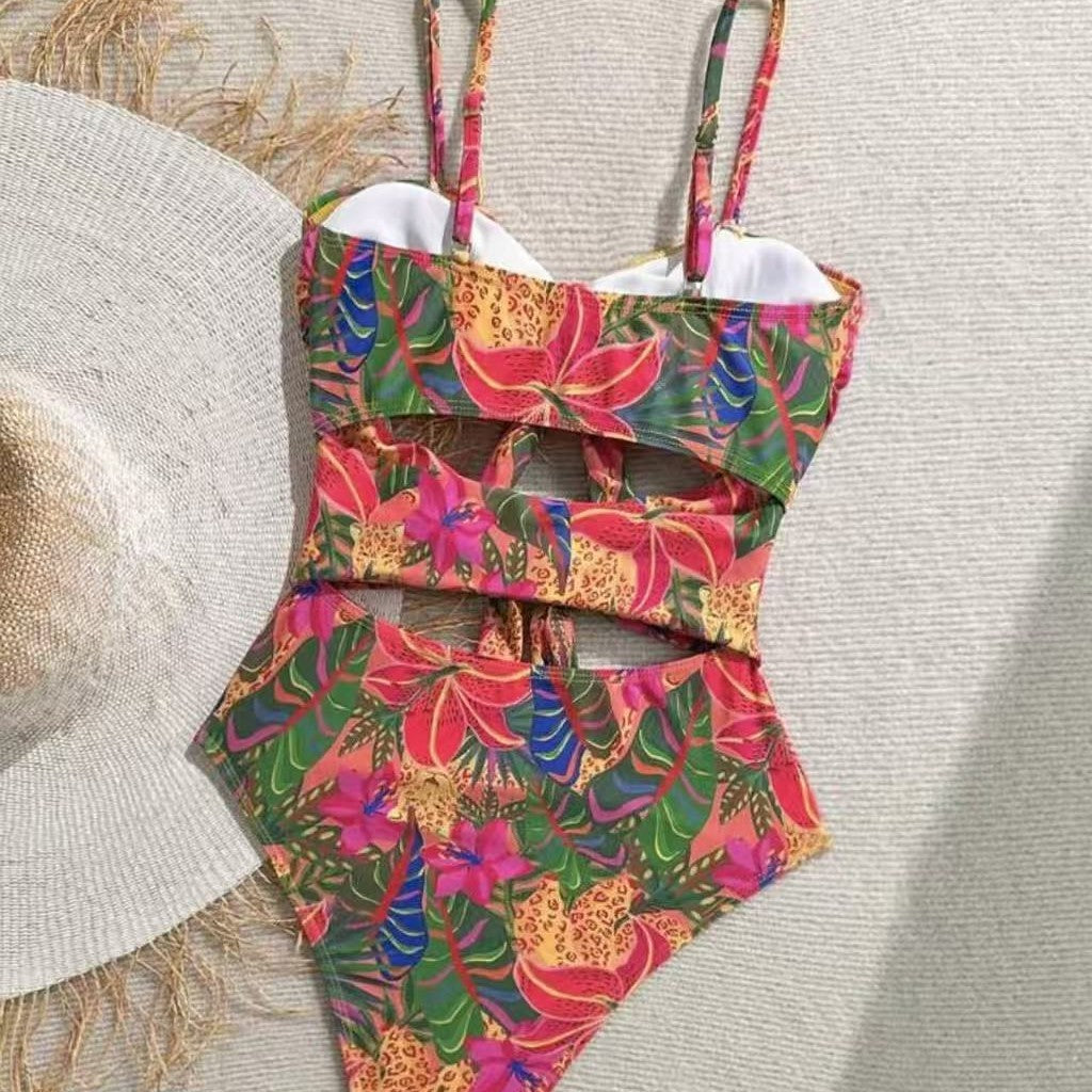 Damen Einteiler Badeanzug mit dekorativem Knotendetail und verspieltem Floraldesign Drune