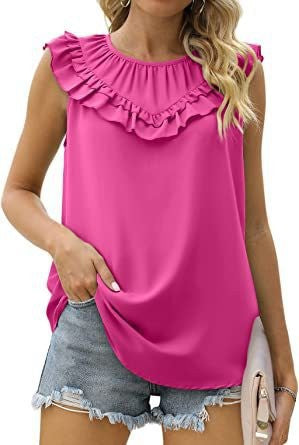 Damen leichtes Rüschenshirt mit elegantem Rundhalsausschnitt Drune