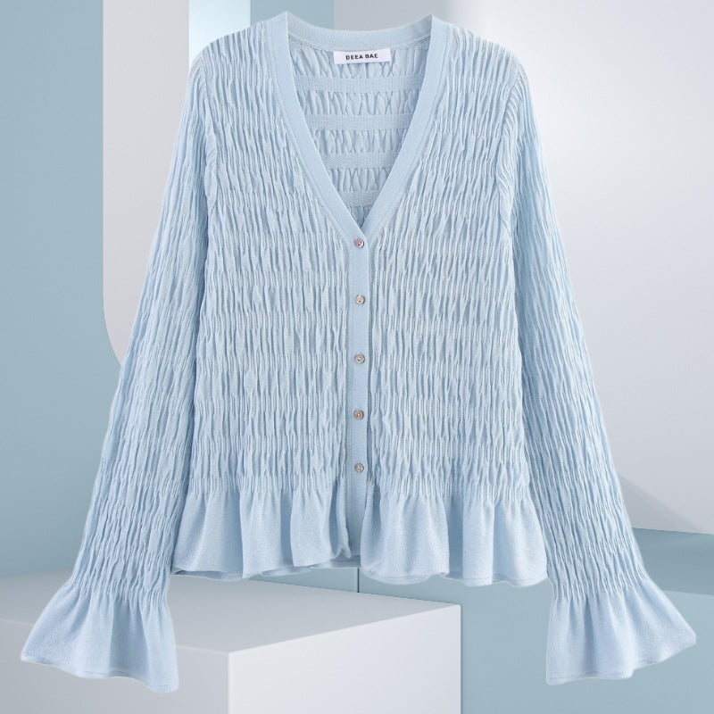 Damen Leichte und elegante Strickjacke mit Rüschensaum Drune