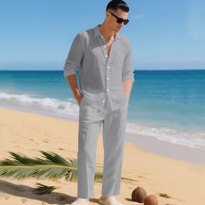 Herren leichtes Leinen-Outfit mit stilvollem Hemd und eleganter Hose Drune