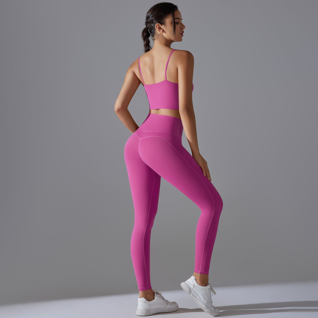 Damen Sportliches Bustier- und High-Waist-Leggings-Set mit nahtloser Konstruktion und atmungsaktiver Technologie Drune
