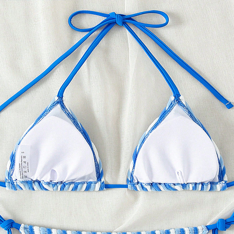 Damen Triangel-Bikinioberteil mit verspieltem Streifenmuster und verstellbaren Bändern Drune