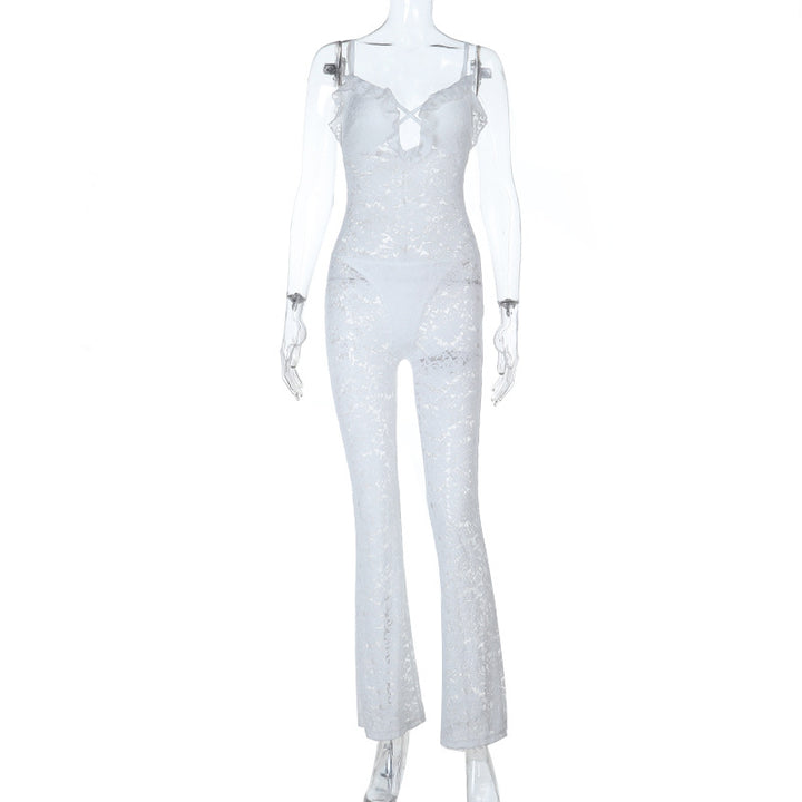 Damen stilvolles Langarm-Catsuit mit Spitzenverzierung und raffiniertem Ausschnitt Drune
