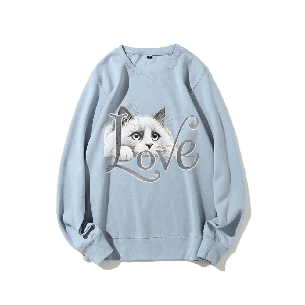 Damen Sweatshirt mit verspieltem Katzenmotiv und lässigem Schnitt Drune