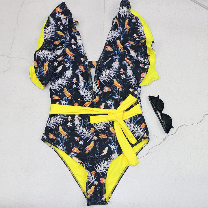 Damen Badeanzug mit floralem Design und frischem Wickelbund Drune