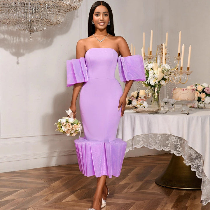 Damen Elegantes Kleid mit voluminösen Rüschenärmeln Drune