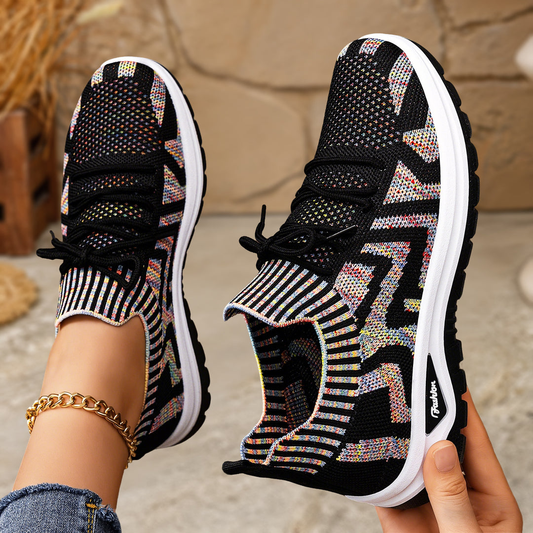 Damen nan gestrickter Sockensneaker mit Jacquard-Muster, elastischem Schaft, integrierter Schnürung und stoßdämpfender Profilsohle Drune