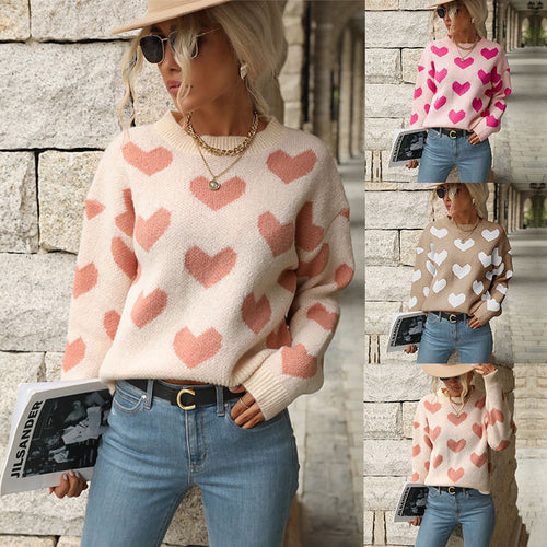 Damen Pullover mit Herzmuster und lässigem Schnitt Drune
