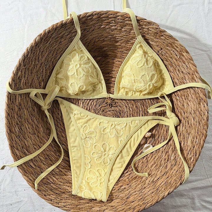 Damen Triangel-Bikini mit floralem 3D-Muster Drune