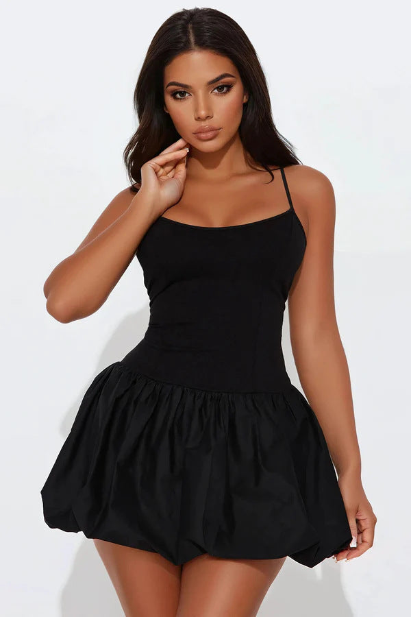 Damen Minikleid mit doppeltem Rüschensaum und Spaghettiträgern Drune