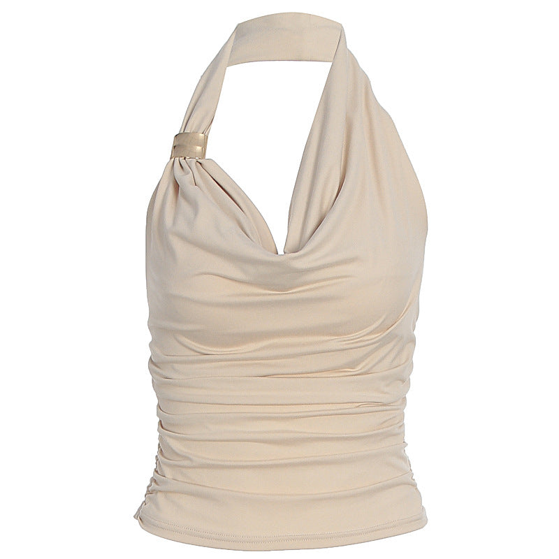 Damen Hals-Collier Top mit elegantem Wickeldesign und schmeichelnder Silhouette Drune