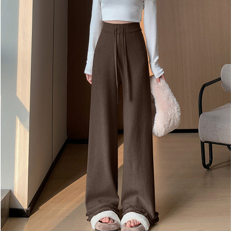 Damen Elegante und bequeme High-Waist-Hose mit eleganten Fransen Drune