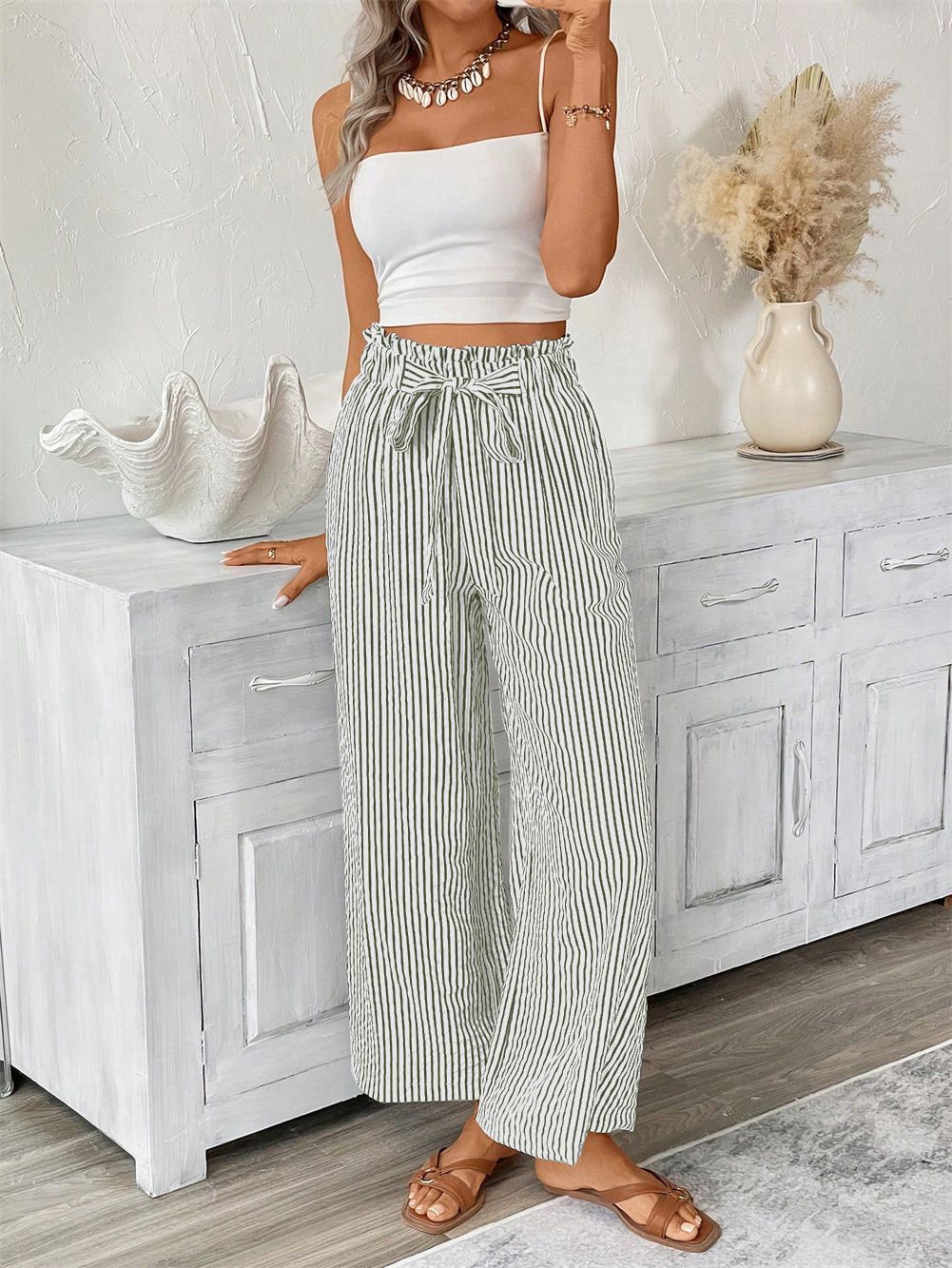 Damen lässige gestreifte Sommerhose Drune