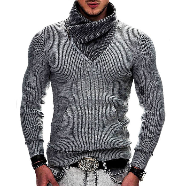 Herren Langarm Kapuzenpullover mit asymmetrischem Reißverschluss und strukturiertem Strickdesign Drune