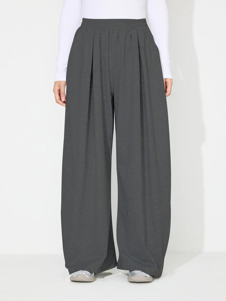 Damen weite Palazzo-Hose mit elastischem Bund und Falten Drune