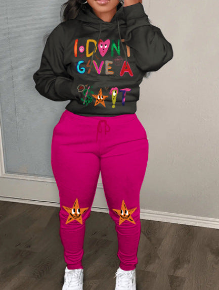 Damen Hoodie- und Jogginghose Set mit kreativem Grafikdruck und auffälligem Motiv Drune