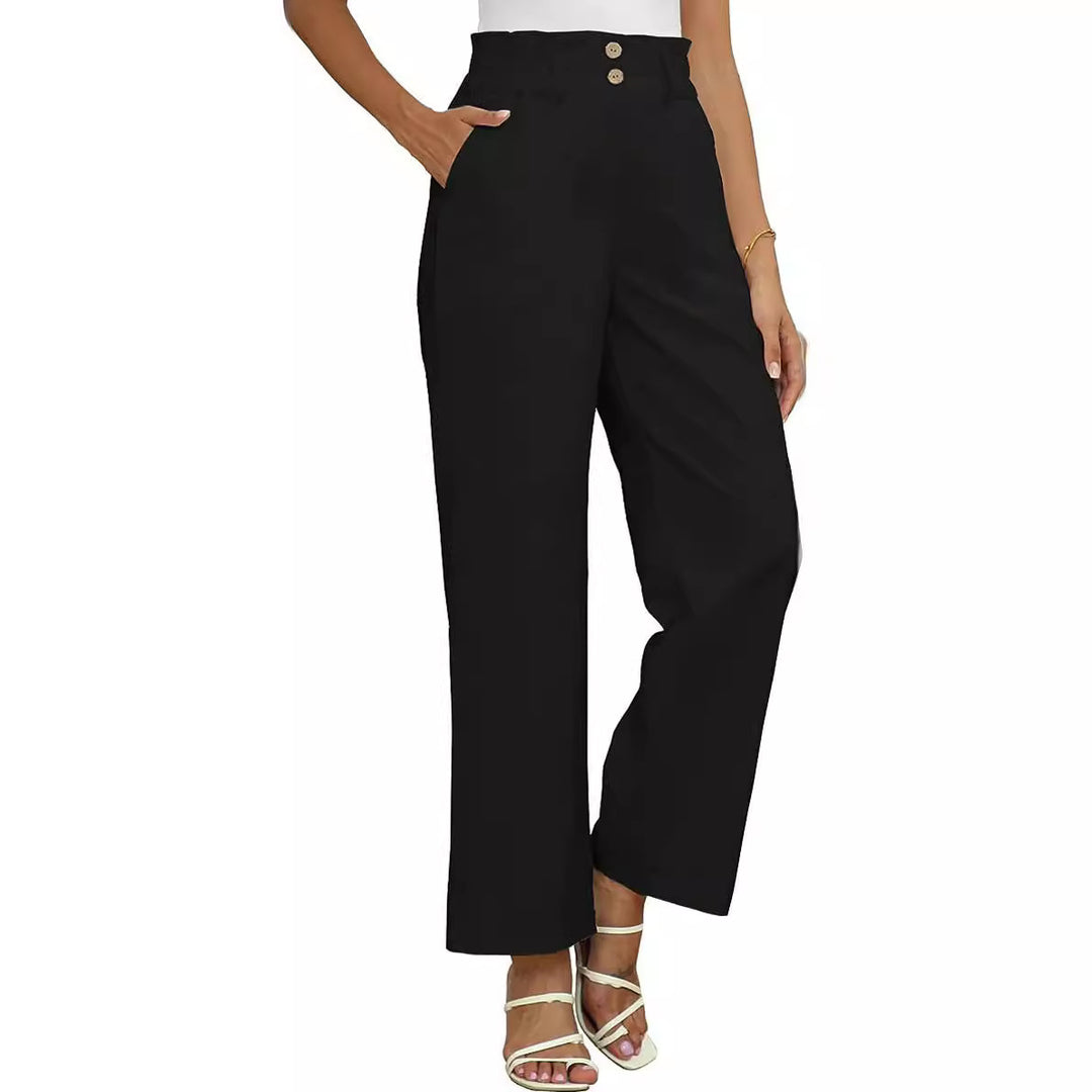 Damen weite Stoffhose mit elastischem Bund und modischen Knopfdetails Drune