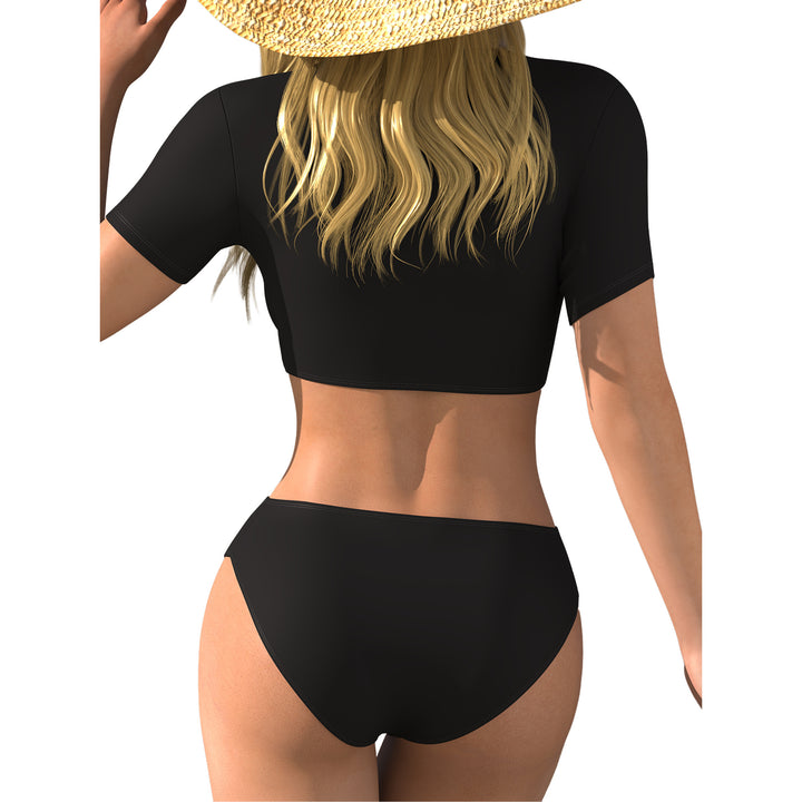 Damen Bikini-Oberteil mit Wickelschnitt und kurzen Ärmeln Drune