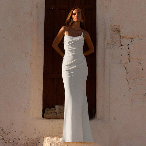 Damen Fließendes Maxikleid mit asymmetrischem Schnitt und eleganter Drapierung Drune