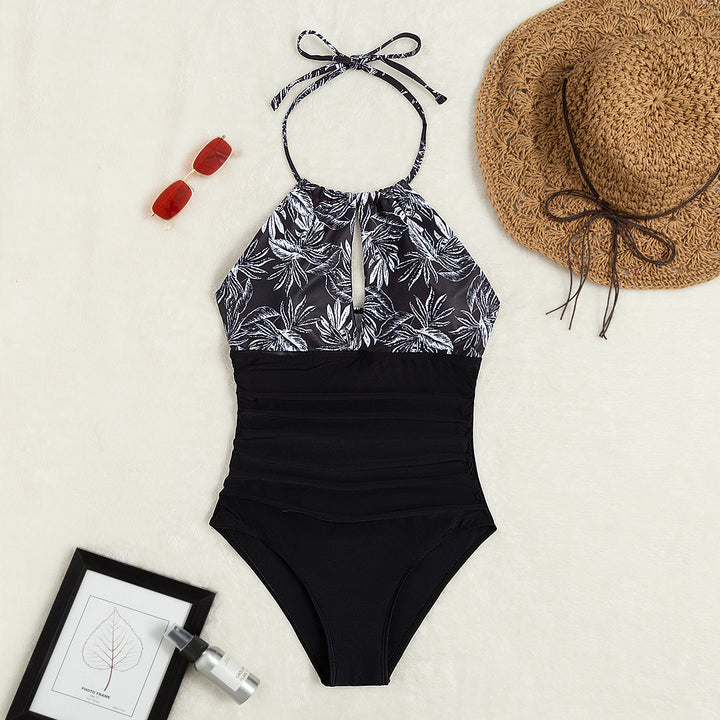 Damen Eleganter Badeanzug mit tiefem Ausschnitt und floralem Design Drune