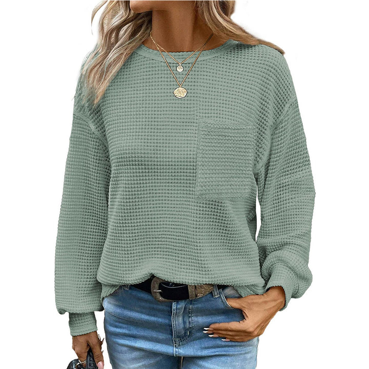 Damen lässiger Sweatshirt mit Struktur und Brusttasche Drune